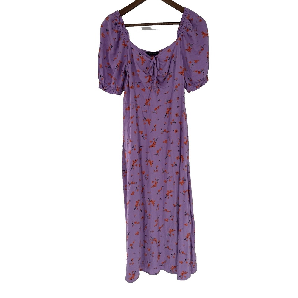 New Look ASOS puff Sleeve Purple Floral Dress 6 milkmaid coquette maxi babydoll